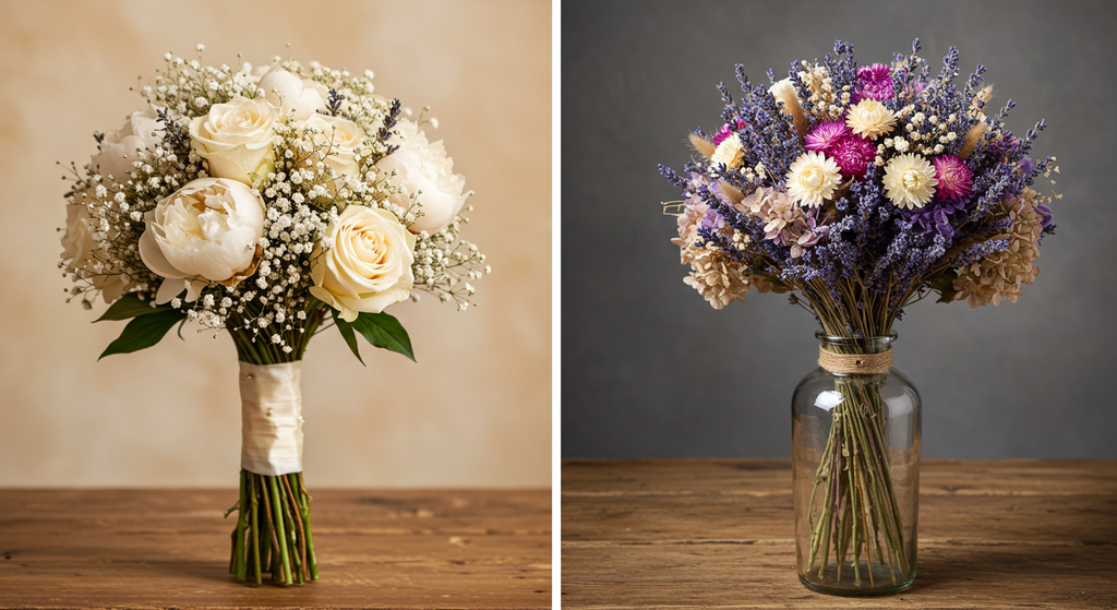 Dried vs Fresh Flower Bridal Bouquets: Pros and Cons