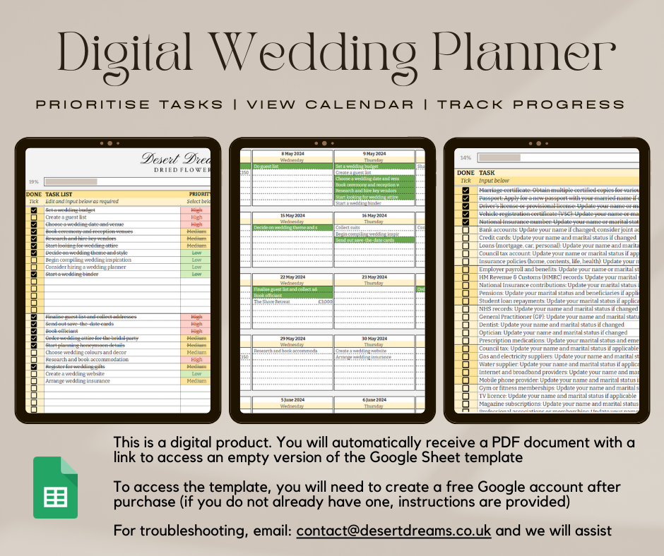 Digital Wedding Planner Spreadsheet Wedding Budget Tracker Wedding Timeline Checklist Guest List Tracker Wedding Itinerary Seating Plan Wedding Gift