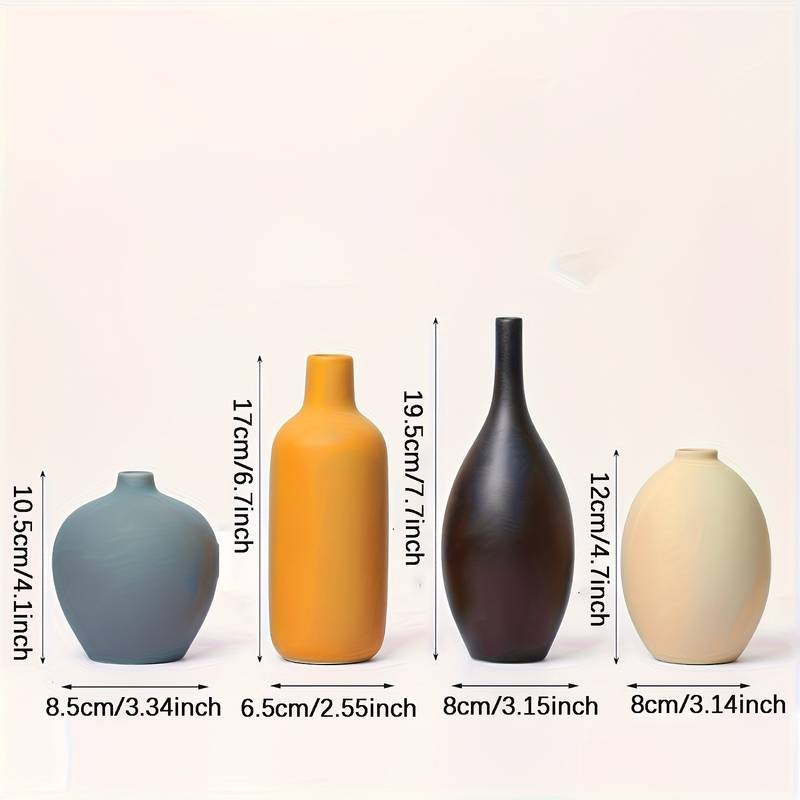 Boho Ceramic Vase Décor - 4 Piece Set