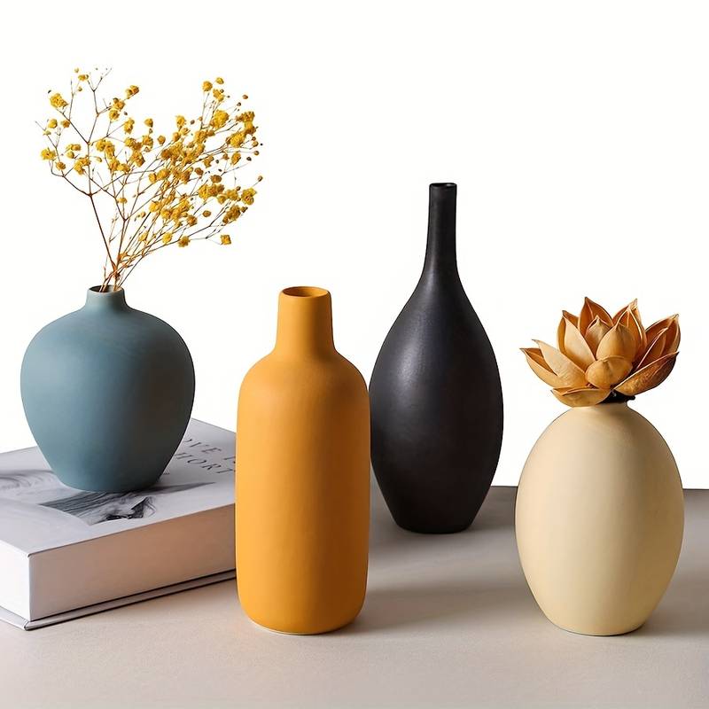 Boho Ceramic Vase Décor - 4 Piece Set