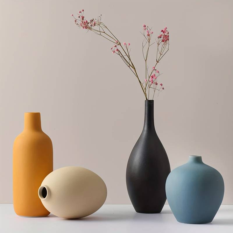 Boho Ceramic Vase Décor - 4 Piece Set
