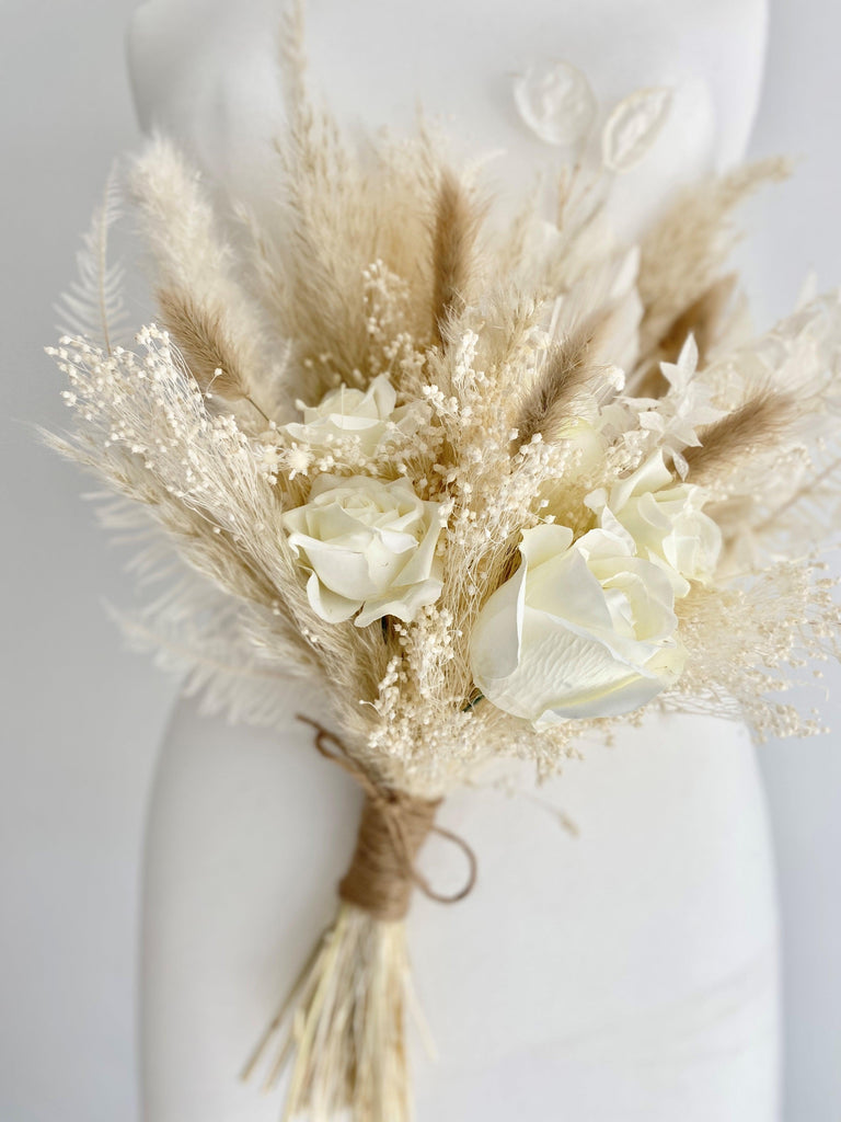 white flower dried bridal bouquet
