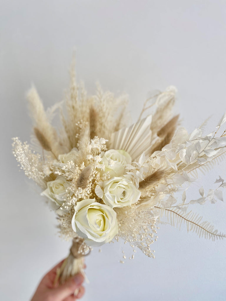 white flower dried bridal bouquet