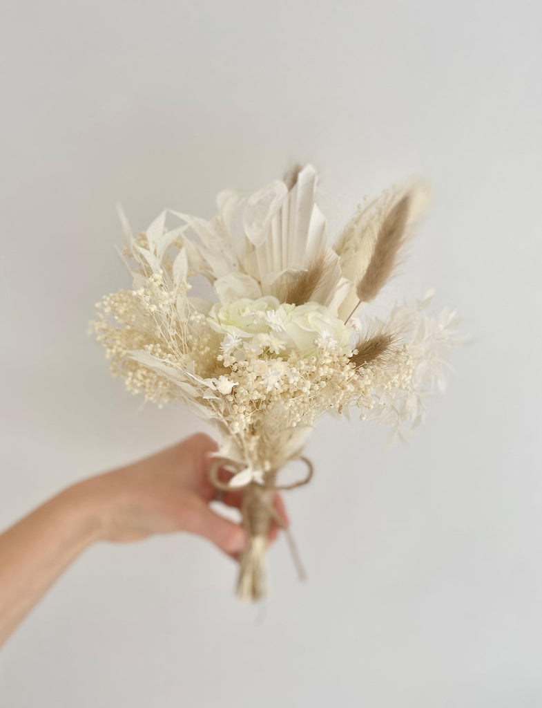 dried white flower girl bouquet