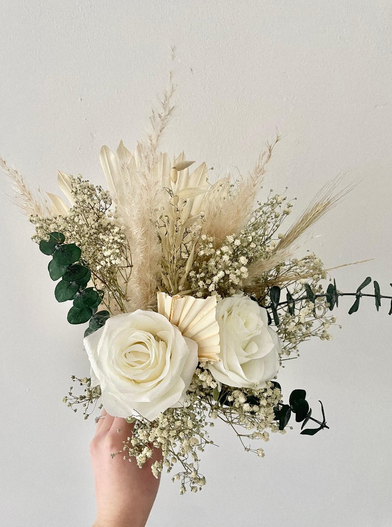 Dried flower bridesmaid wedding bouquet, gypsophilia, eucalyptus, palms, roses, pampas, ruscus - elegance bridesmaid bouquet